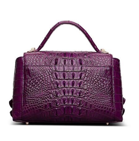 Designer Crocodile Leather Handbag-Purple-Back