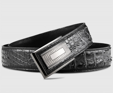 Elegant, Stylish Genuine Crocodile Belt-Black-Buckle