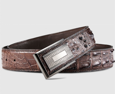 Elegant, Stylish Genuine Crocodile Belt-Brown-Buckle