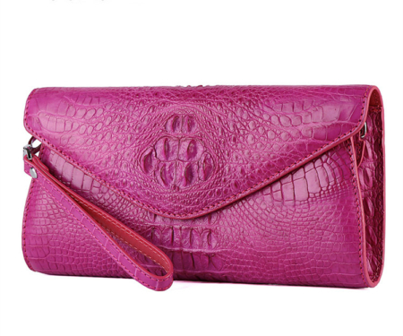 Evening Crocodile Purse, Crocodile Clutch Bag, Wrist Bag-Pink