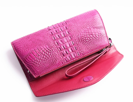 Evening Crocodile Purse, Crocodile Clutch Bag, Wrist Bag-Pink-Inside