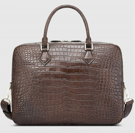 Fashion Alligator Bag, Luxury Alligator Briefcase for Men-Brown-Back