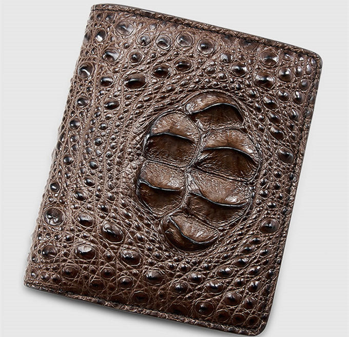 Men's Designer Brown Leather Bifold Wallet in French Calf and Alligator