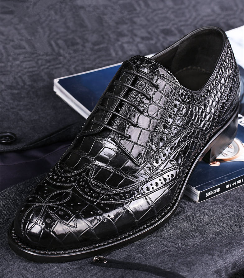 Mens Formal Alligator genuine Leather Pointy Toe Shoes Business Dress ...