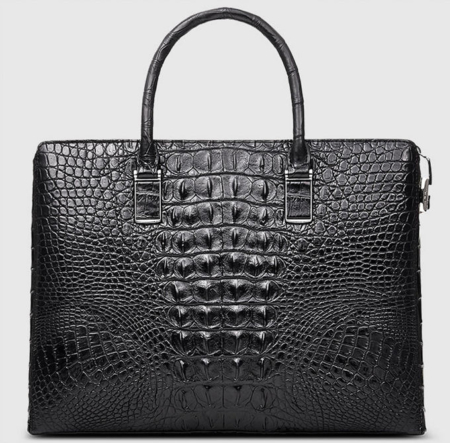 Genuine Back Crocodile Briefcase,Crocodile Business Bag for Men-Back