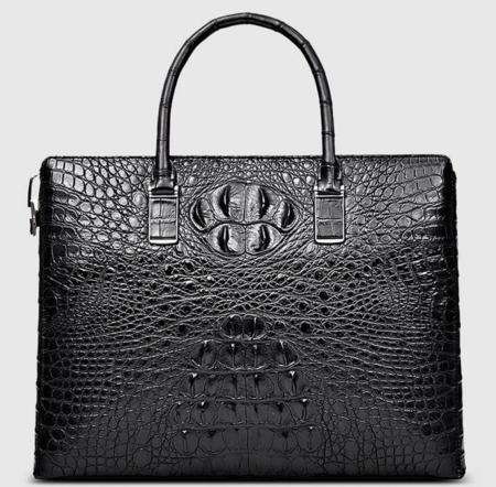 Genuine Back Crocodile Briefcase,Crocodile Business Bag for Men-Front