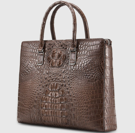 Genuine Brown Crocodile Briefcase,Crocodile Business Bag for Men-Left