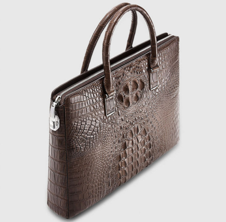 Genuine Brown Crocodile Briefcase,Crocodile Business Bag for Men-Top