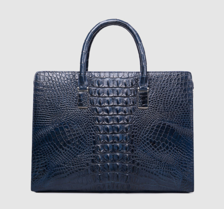 Genuine Crocodile Briefcase, Crocodile Business Bag for Men-Blue-Back