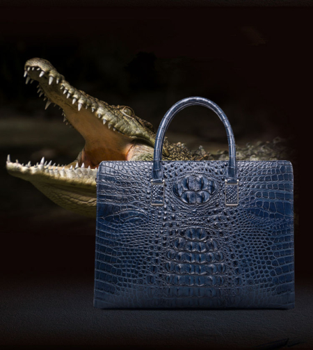 Genuine Crocodile Briefcase, Crocodile Business Bag for Men-Blue-Exhibition