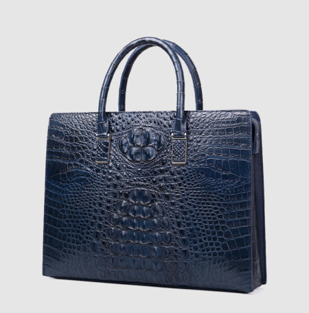 Genuine Crocodile Briefcase, Crocodile Business Bag for Men-Blue-Left