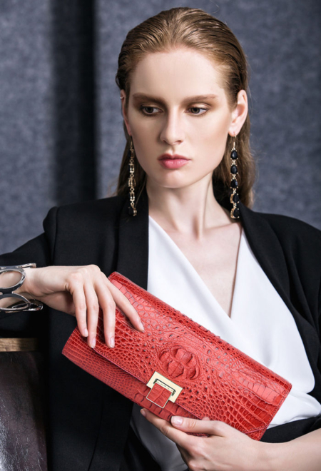 Genuine Crocodile Purse, Crocodile Clutch Bag-Red-Exhibition