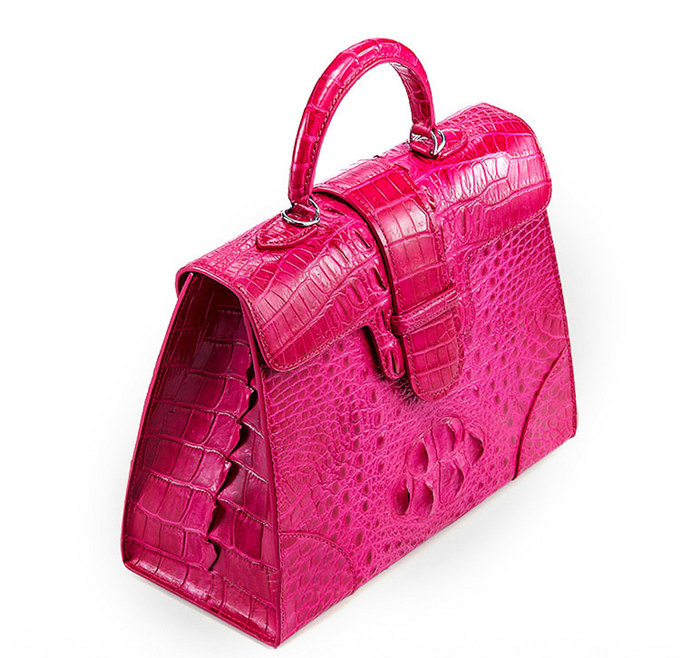 Genuine Crocodile Skin Leather Women's Handbag Alligator Satchel Bag Rose Red