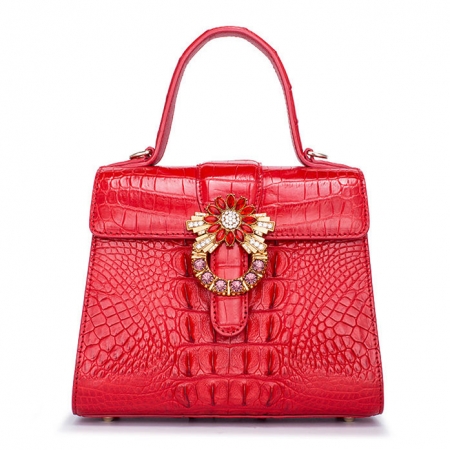 Ladies Fashion Crocodile Top-Handle Handbag Purse Crossbody Bag