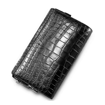 BLACK GENUINE ALLIGATOR CROCODILE LEATHER SKIN CARD HOLDER MINI