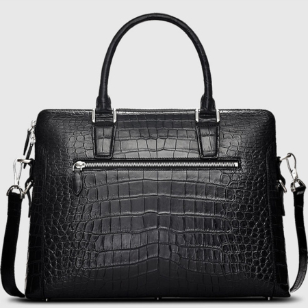 Luxury Alligator Briefcase, Luxury Alligator Laptop Bag for Men-Black-Back