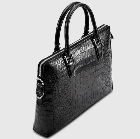 Luxury Alligator Briefcase, Luxury Alligator Laptop Bag for Men-Black-Left