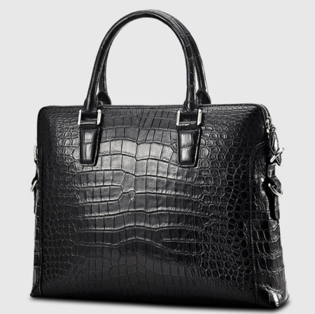 Luxury Alligator Briefcase, Luxury Alligator Laptop Bag for Men-Black-Right