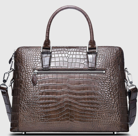 Luxury Alligator Briefcase, Luxury Alligator Laptop Bag for Men-Brown-Back