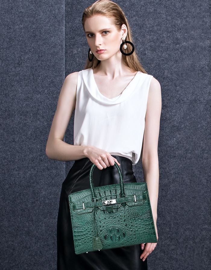 Woolala Croco Pattern Leather Handbag for Women Top Handle Purse Boston Bag 