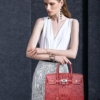 Luxury Genuine Crocodile Handbag for Women-Red-Display