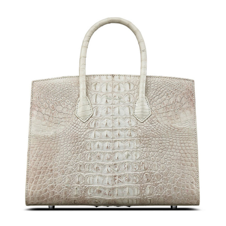 Luxury Genuine Crocodile Handbag for Women-White-Back