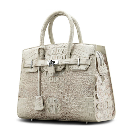 Luxury Genuine Crocodile Handbag for Women-White-Side