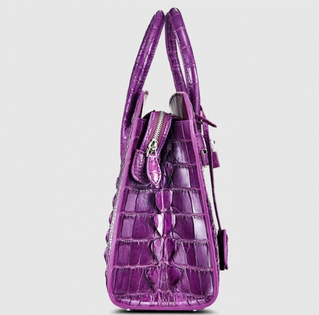 Luxury Purple Genuine Crocodile Handbag-Side