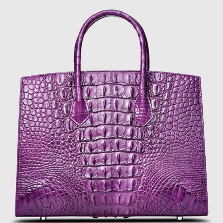 Luxury Purple Genuine Crocodile Handbag for Women-Back