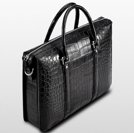 Mens Fashion Alligator Bag Alligator Business Briefcase-Black-Left