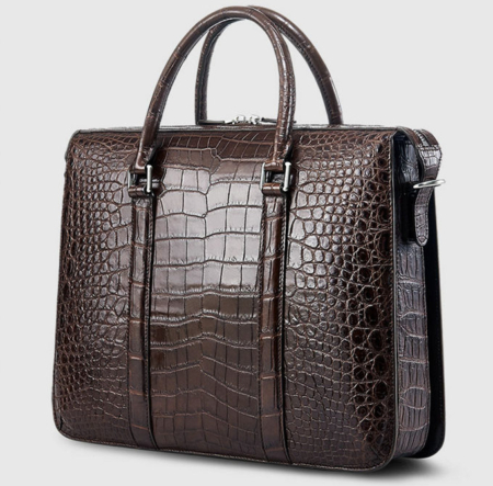 Mens Fashion Alligator Bag Alligator Business Briefcase-Brown-Back