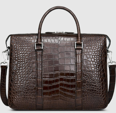 Mens Fashion Alligator Bag Alligator Business Briefcase-Brown-Front