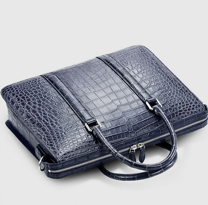 Authentic Crocodile Belly Skin Matt Finish Navy Blue Businessmen Briefcase  Working Purse Genuine Alligator Leather Male Handbag