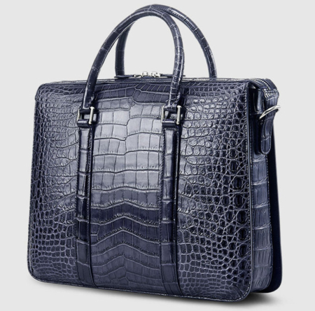 Mens Fashion Alligator Business Briefcase Alligator Bag-Blue-Back