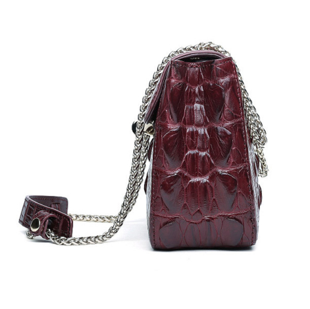 Stylish Alligator Purse, Small Alligator Crossbody Bag-Wine Red-Side