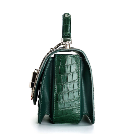 Stylish Crocodile Crossbody Handbag-Green-Side