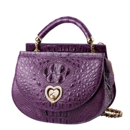 Stylish Crocodile Leather Evening Handbag-Purple