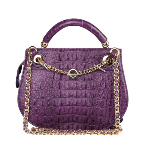 Stylish Crocodile Leather Evening Handbag-Purple-Back