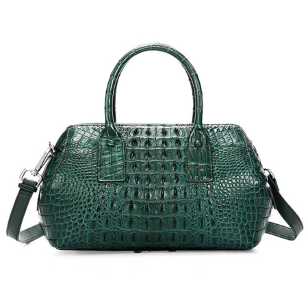 Stylish Crocodile Skin Barrel Bag Green-Back