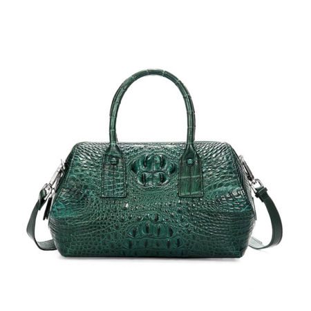 Stylish Crocodile Skin Barrel Bag Green-Front