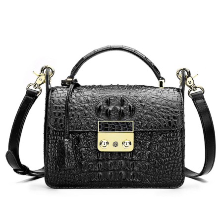 Timeless Crocodile Leather Handbag-Black