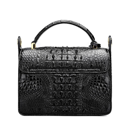 Timeless Crocodile Leather Handbag-Black-Back