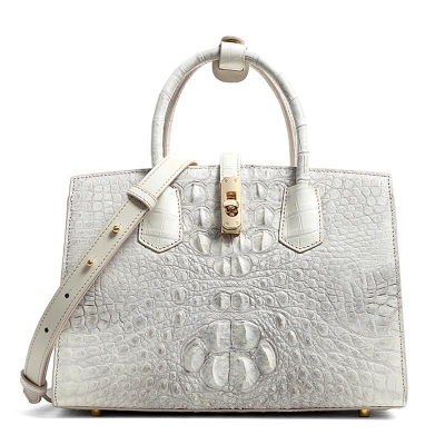 Women Fashion Crocodile Leather Handbags-White
