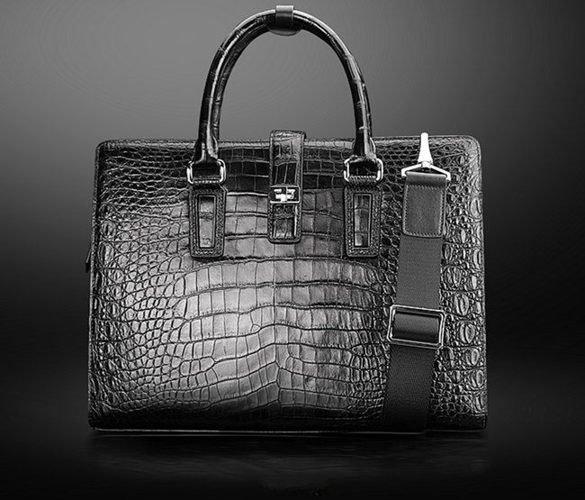 Convertible Executive Leather Bag in Crocodile Print Camel | Silver & Riley