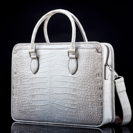 Alligator Briefcase, Alligator Crossbody Business Bag-White