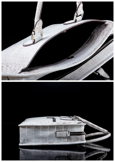 Alligator Briefcase, Alligator Crossbody Business Bag-White-Details