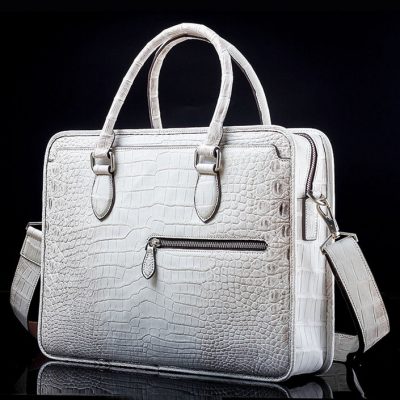 Alligator Briefcase, Alligator Crossbody Business Bag-White-Front