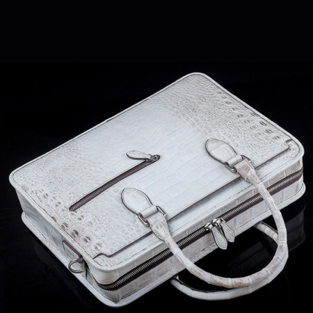 Alligator Briefcase, Alligator Crossbody Business Bag-White-Top