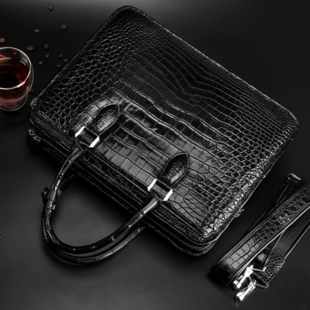 Alligator Briefcase Crossbody Laptop Business Bag-Back-Display