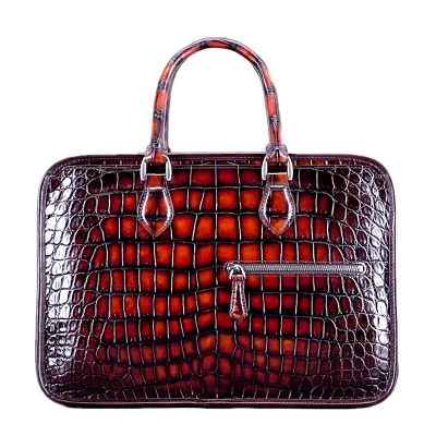 Alligator Briefcase Crossbody Laptop Business Bag-Burgundy